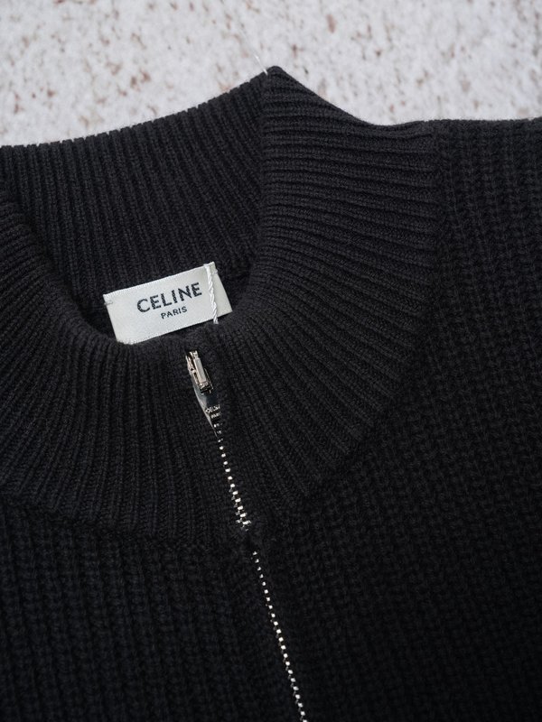 CELIN* 블랙 골지 니트 지퍼 가디건 001-278959