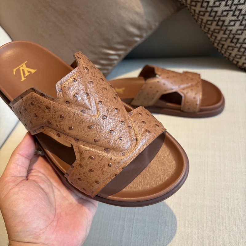 LV 슬리퍼 송아지 가죽 브라운 미드솔 001-280543