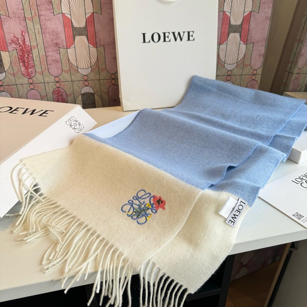 LOEWE 로에베 캐시미어 새와 꽃 자수 숄 001-282466