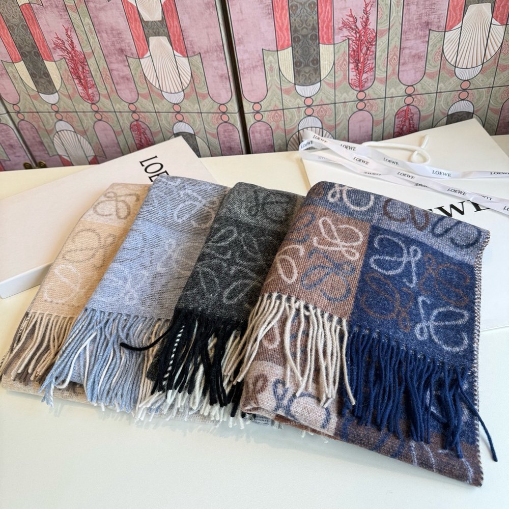 LOEWE LW 스트라이프 롱 스카프 캐시미어 001-282469