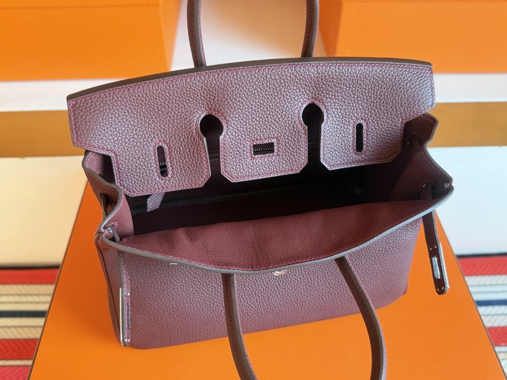 수제 에르메스 레드 토고 가죽 은색 버클 버킨 25cm 001-282504