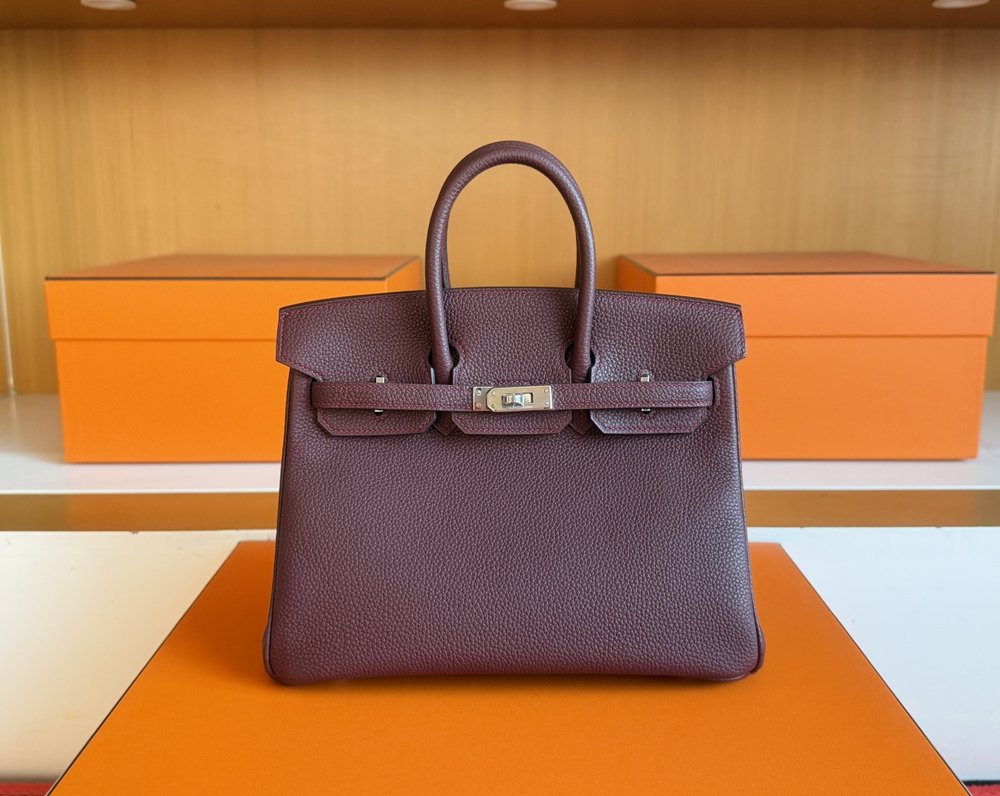 수제 에르메스 레드 토고 가죽 은색 버클 버킨 25cm 001-282504