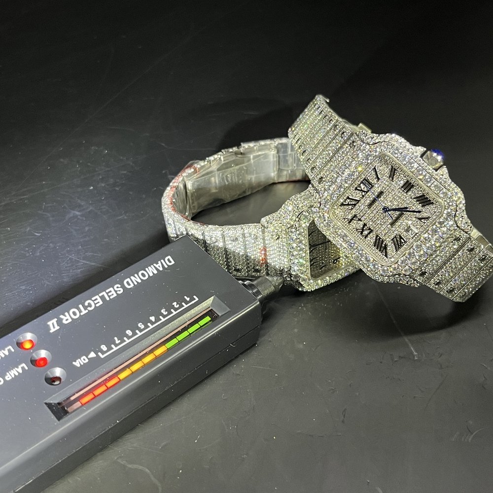 까르띠에 생투스 진짜 모이사나이트 풀다이아 손목시계 001-284083