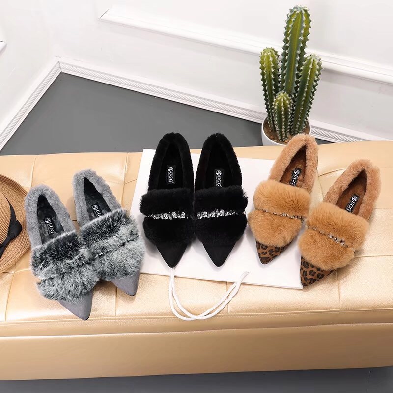 UGG 클래식 비버 털 크리스탈 장식 플랫 여성화 001-286160