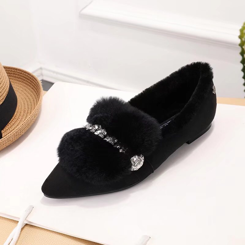 UGG 클래식 비버 털 크리스탈 장식 플랫 여성화 001-286160