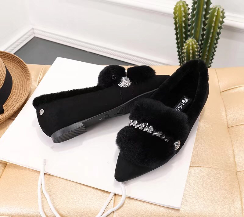 UGG 클래식 비버 털 크리스탈 장식 플랫 여성화 001-286160