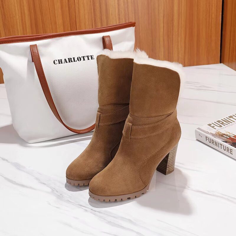UGG 고광택 소가죽 스웨이드 퍼 앵클 부츠 001-286162