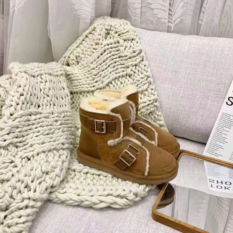 UGG 더블 버클 퍼 트리밍 오토바이 부츠 001-286274