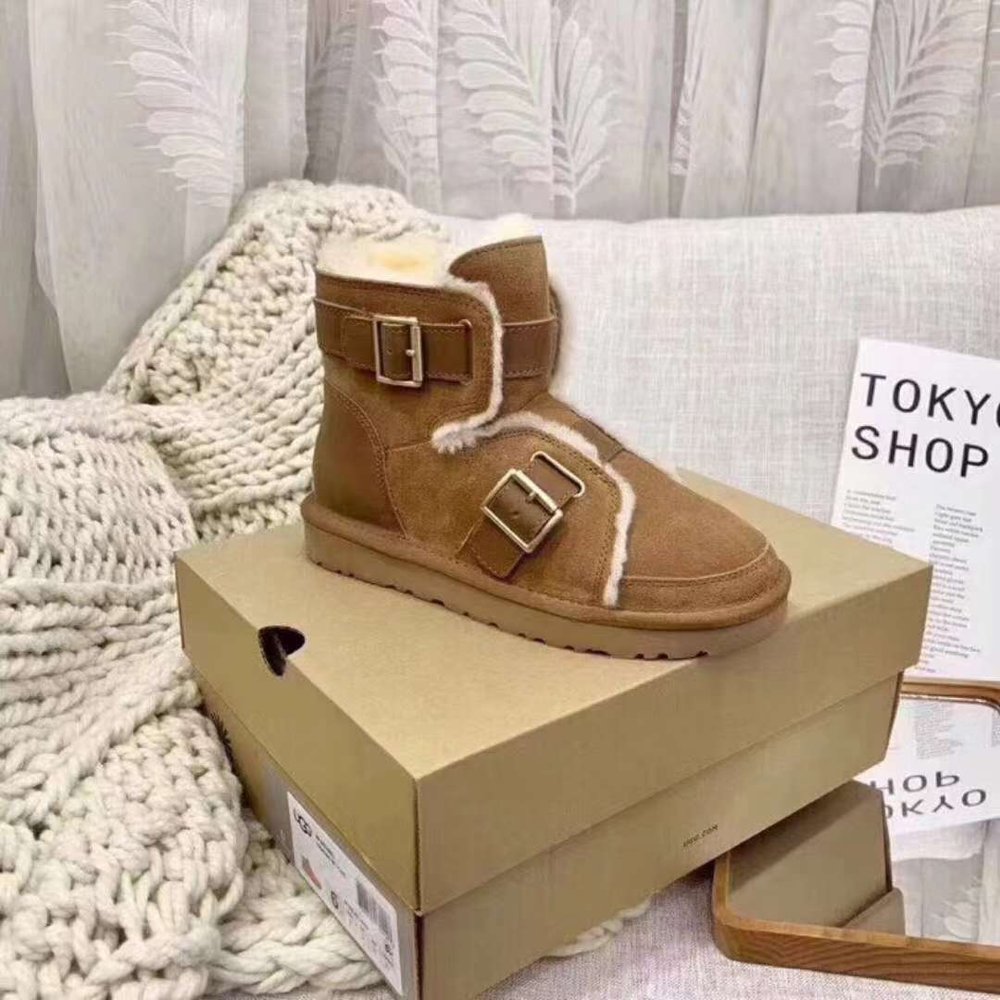 UGG 더블 버클 퍼 트리밍 오토바이 부츠 001-286274