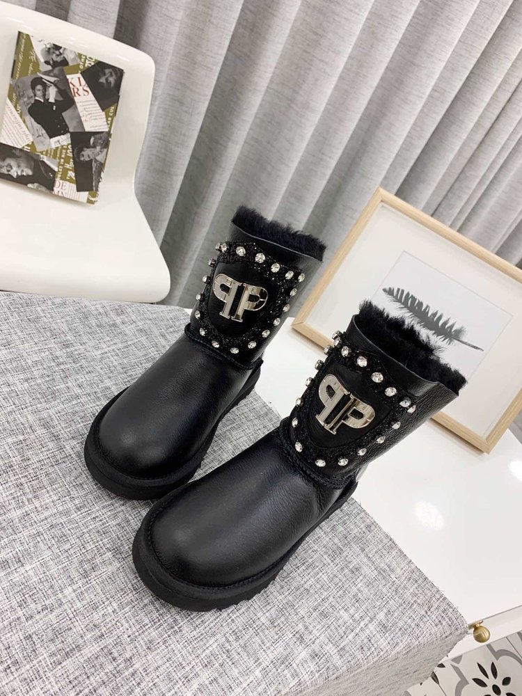 UGG 가죽 퍼 원피스 여성 부츠 001-286384