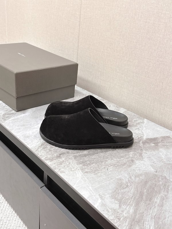 Rick Owens 스트랩 슬리퍼 블랙 스웨이드 001-287024