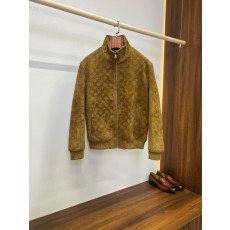 LV 압축 무늬 반스웨이드 양가죽 스탠드 칼라 자켓 001-287276
